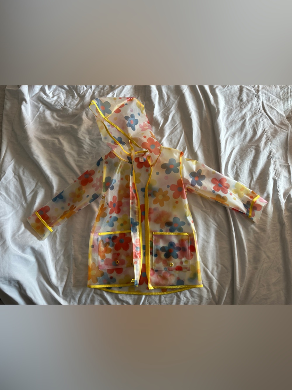 Cat & Jack Yellow Trim Clear Floral Kids Raincoat